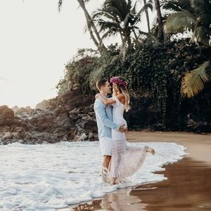 Nightcap White Lace Maxi Dress with Pink Ombre